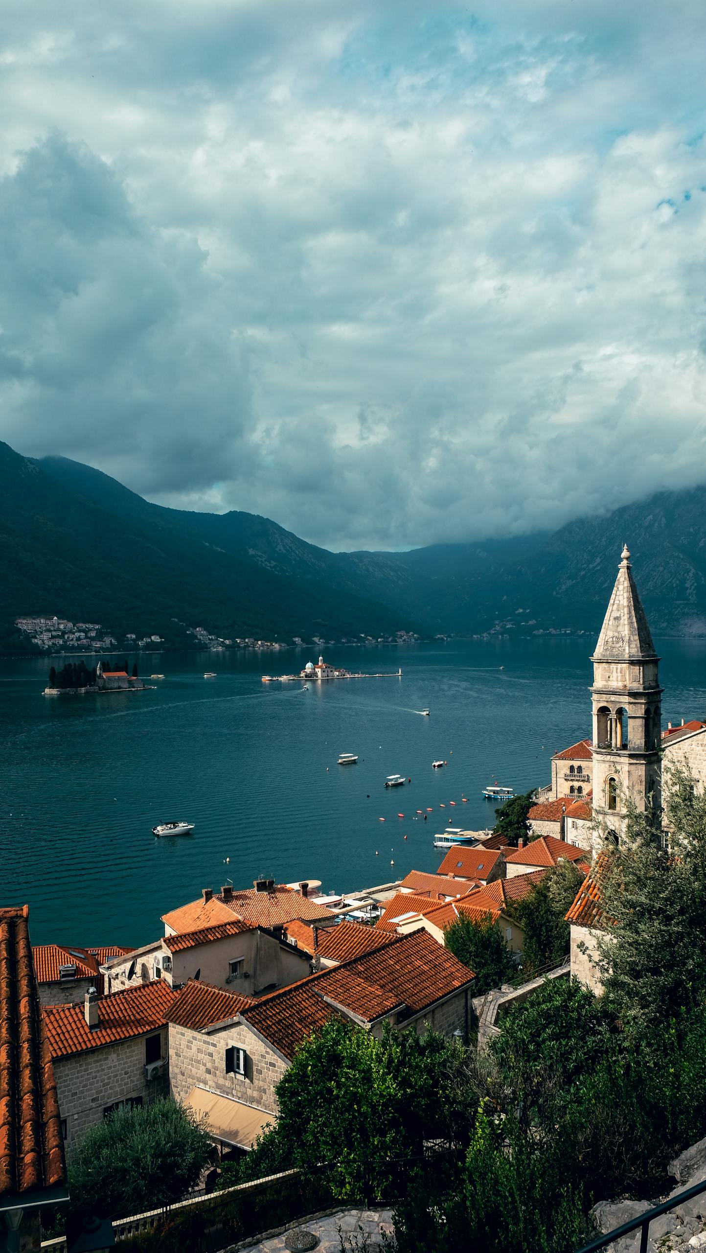 Captivating view of Kotor Bay and the Church of St. Nicholas in Perast, Montenegro.
