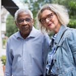 Charming senior couple spending time together in a park in Portugal.