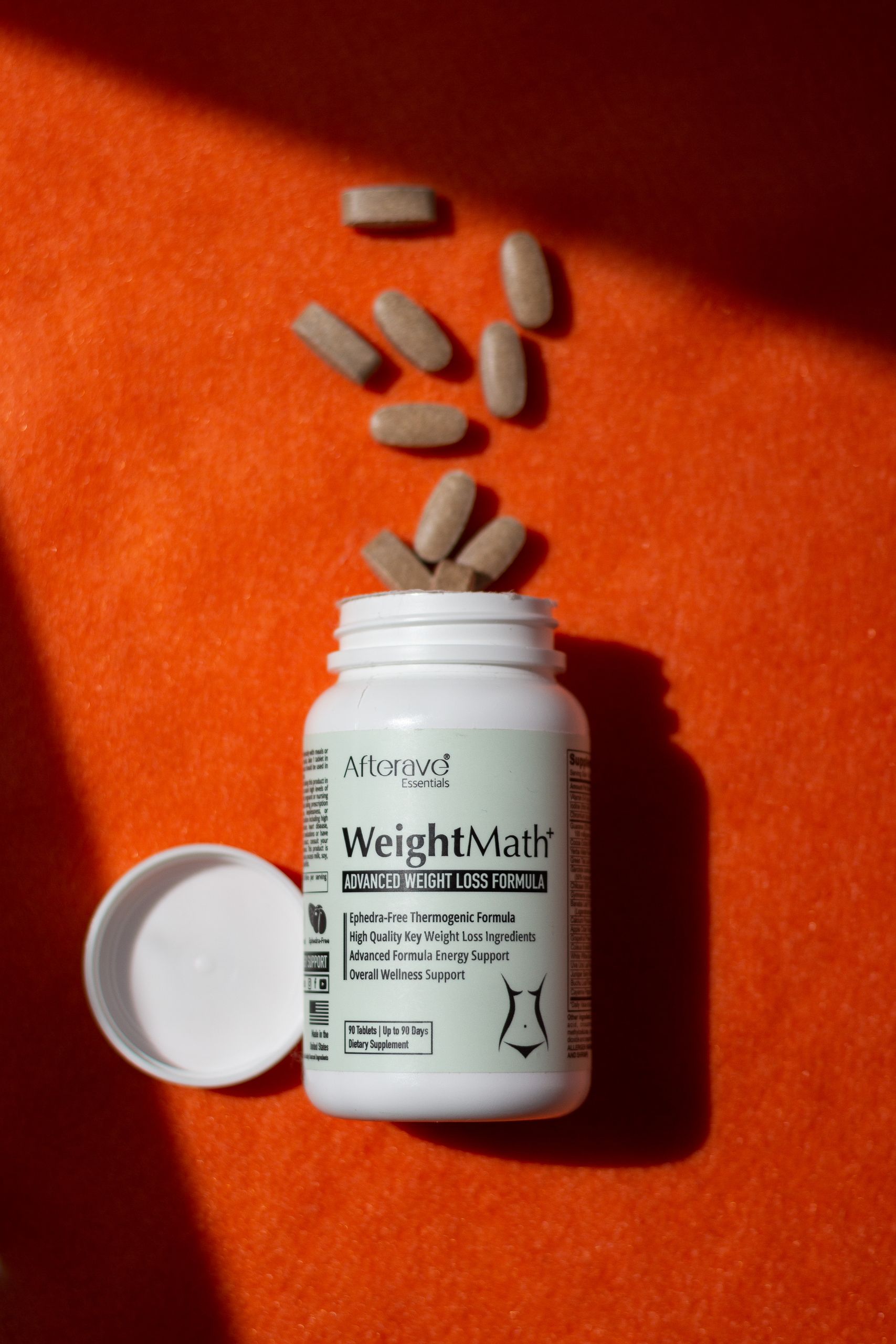 WeightMath supplement bottle with capsules, providing digestive health and weight loss support.